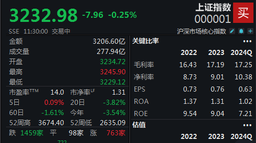 小红书概念持续火爆，沪指半日微跌0.25%