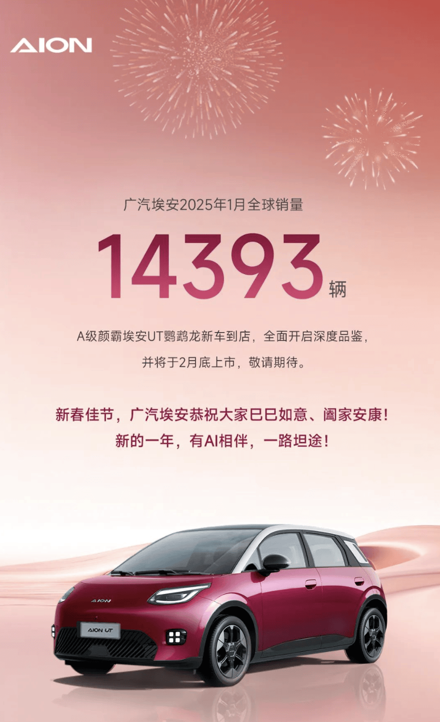 广汽埃安2025年首月销量出炉，全球卖出14393辆新车