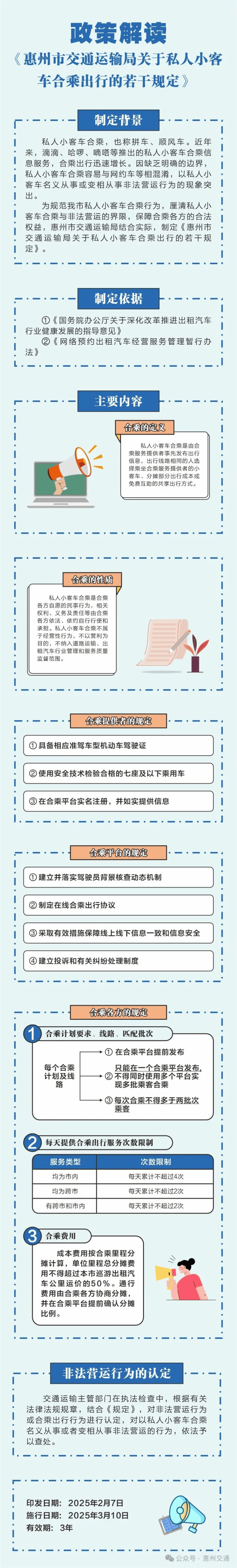 惠州顺风车新规出台！不得以营利为目的