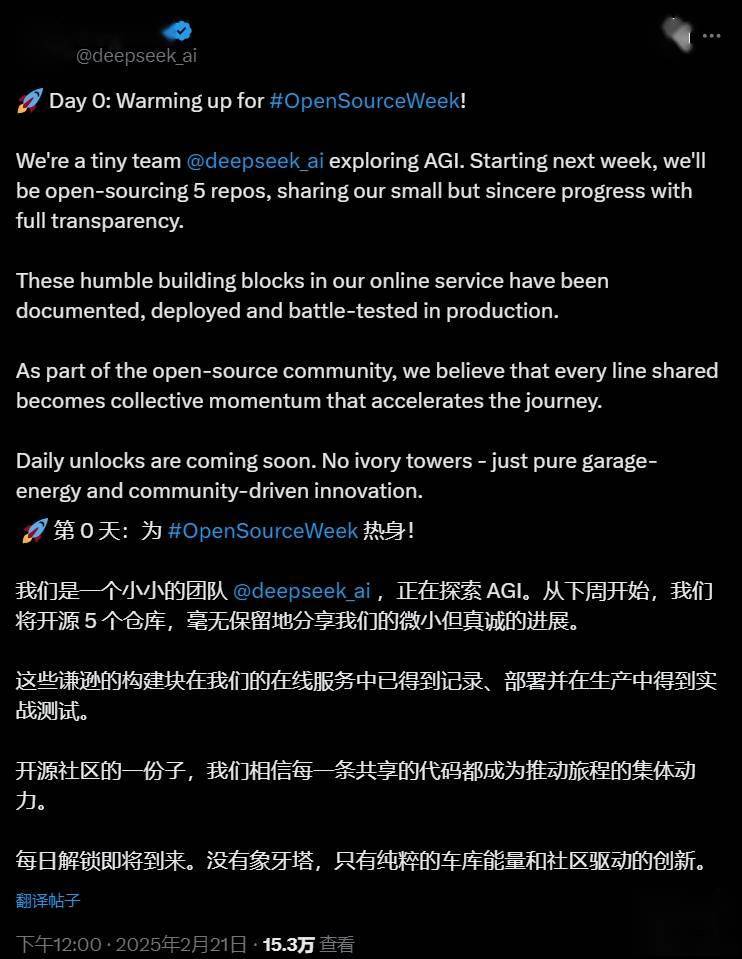 DeepSeek 官宣下周陆续开源 5 个代码库，每日解锁新内容