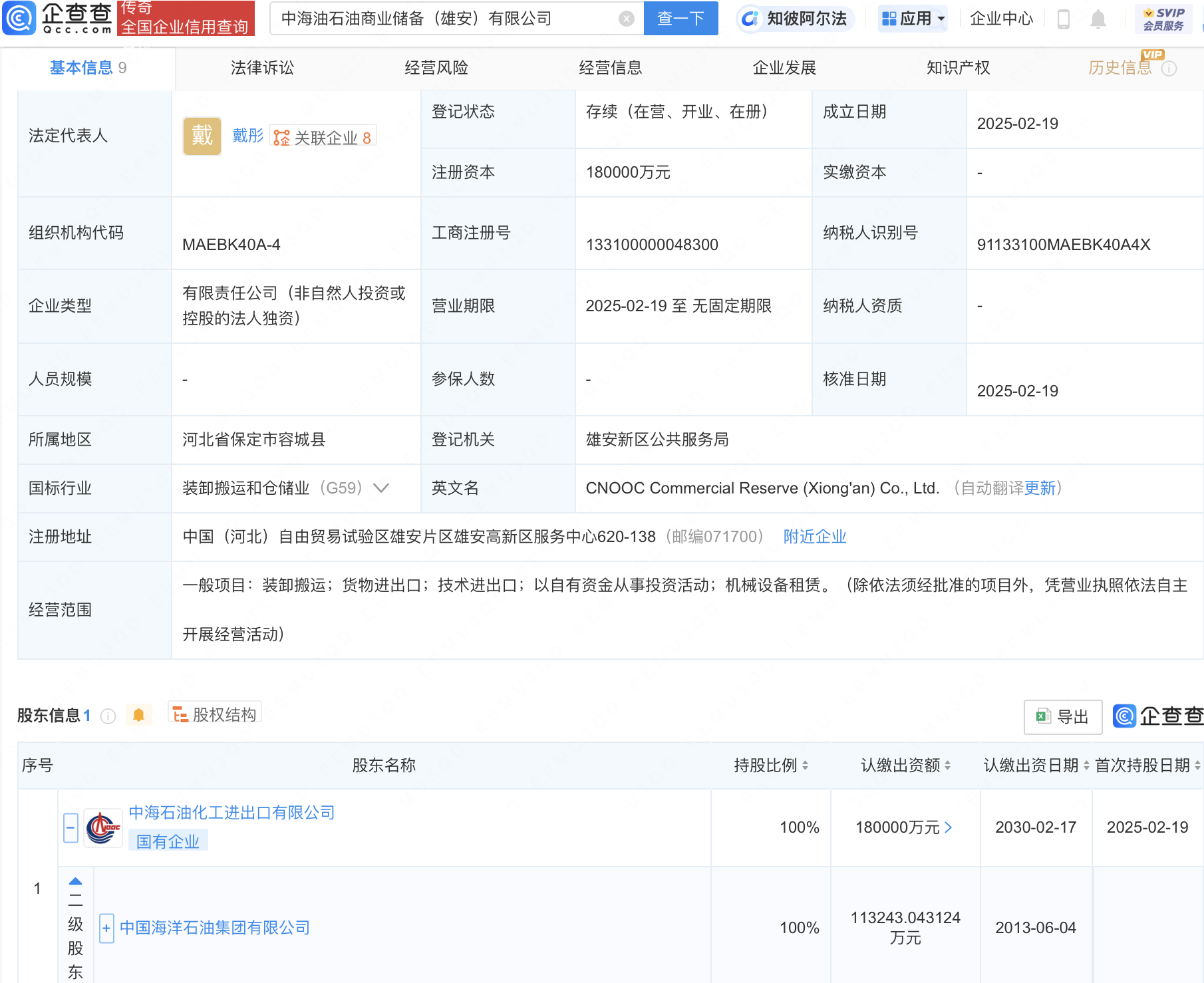 中海油成立石油商业储备新公司，注册资本18亿