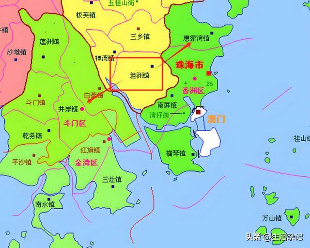 更不是金湾,斗门,而是中山坦洲,从地图上蓝,坦洲就像一把利剑直插珠海