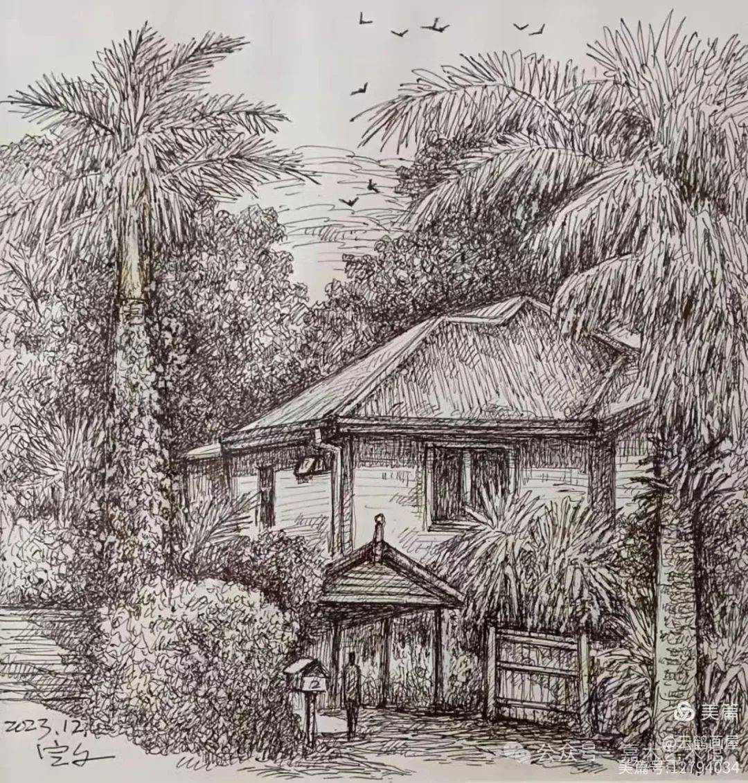 旅澳画家蒋定文先生钢笔画写生