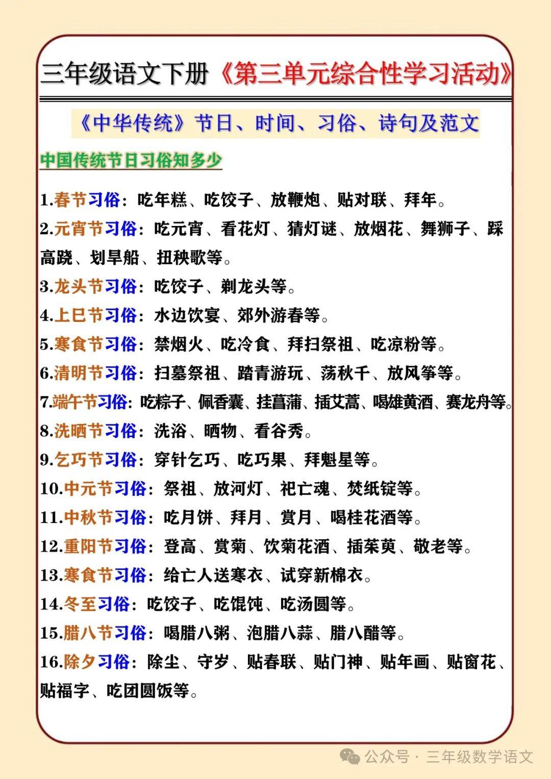 小升初文化多样性专项（传统节日）的简单介绍