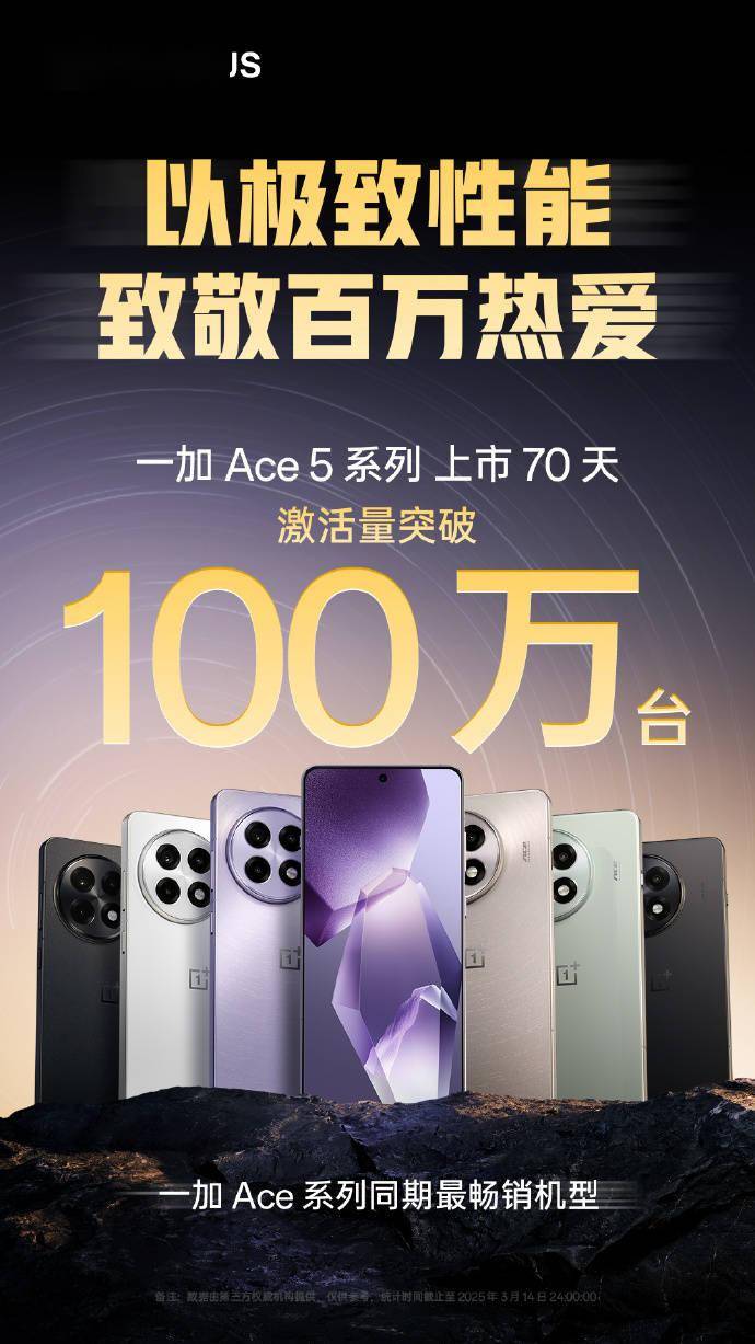 一加 Ace 5 系列手机上市 70 天，激活量突破 100 万台