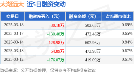 太湖远大：3月18日融资买入87.37万元，融资融券余额502.65万元