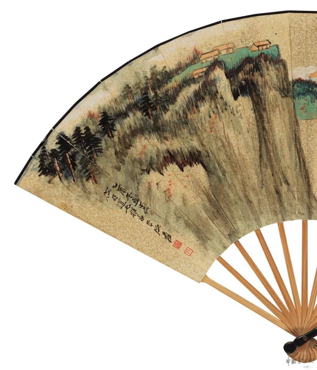 谢无量 张大千《山水书法折扇》