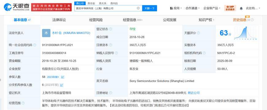 索尼半导体公司减资至350万 降幅约88%