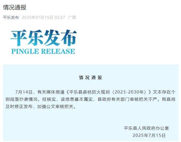 政府官方文件被指大段抄袭，当地凌晨通报：基本属实