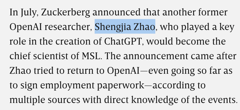 Meta高薪人才流失潮：首席科学家赵晟佳等重返OpenAI