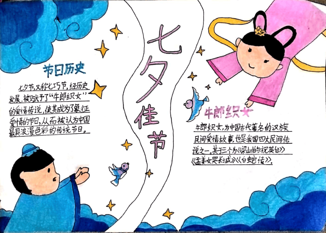 手抄报,绘画与书法作品成为同学们诠释七夕的生动载体
