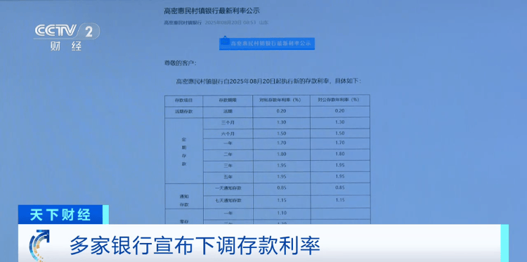 多家银行宣布下调人民币存款利率，降幅达10到20个基点