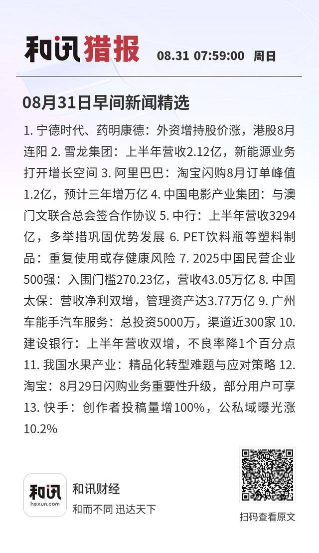 08月31日早间新闻精选