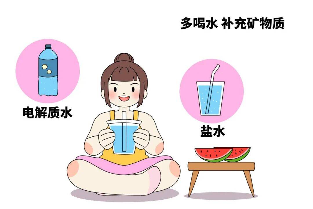 量减少高温时段外出，及时补充水分，出汗较多时可以适当喝一些淡盐水。