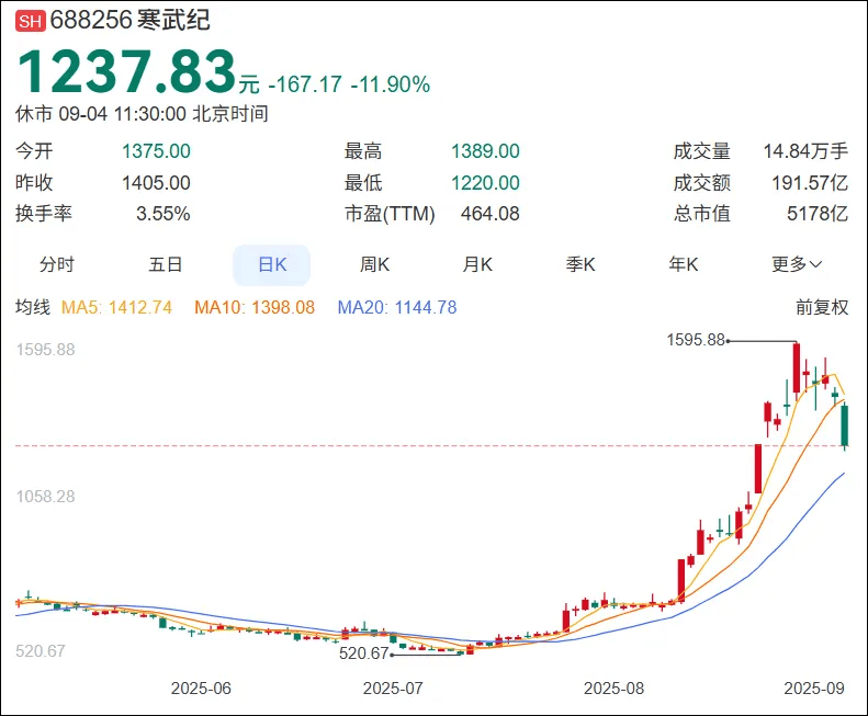 盘中重挫超13%！市值蒸发约700亿！短期内连日下跌，寒武纪发生了什么？