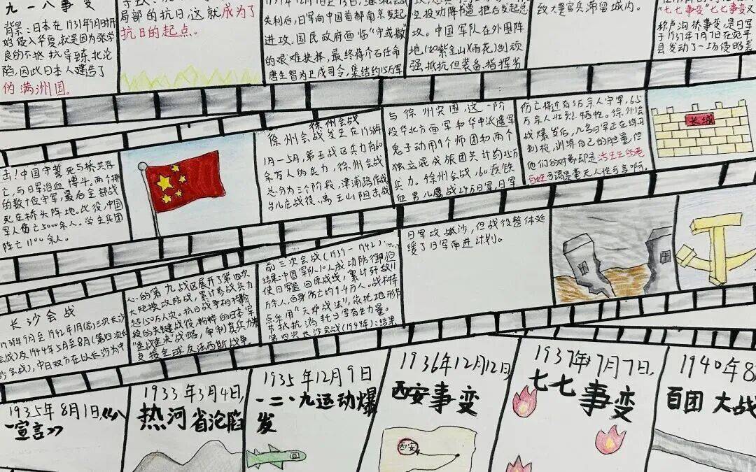 感受字里行间的民族气节;数学课堂上,大家精心制作主题手抄报,绘制