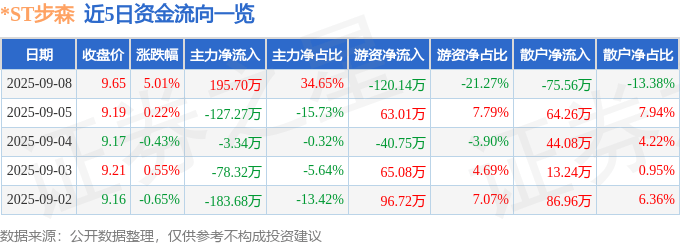 ST步森（002569）9月8日主力资金净买入19570万元