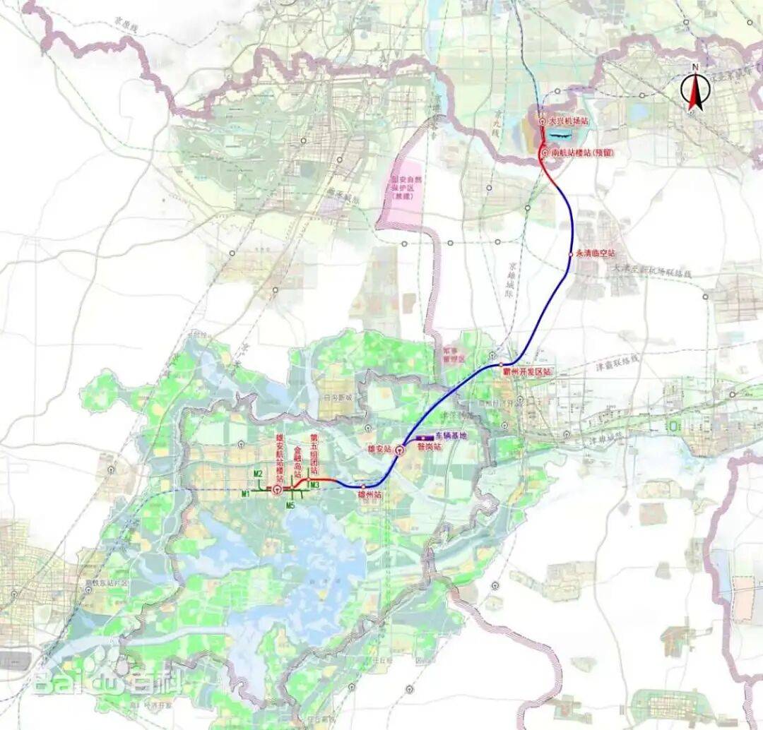 (京雄快线线路示意图 图自百度百科)京雄快线项目是雄安新区承接北京