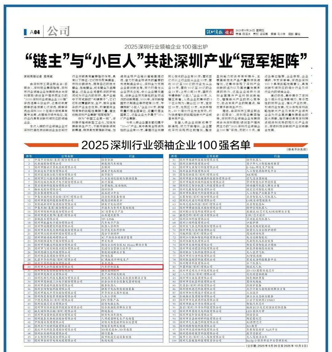 元征科技荣获“2025深圳行业领袖企业100强”称号(图2)