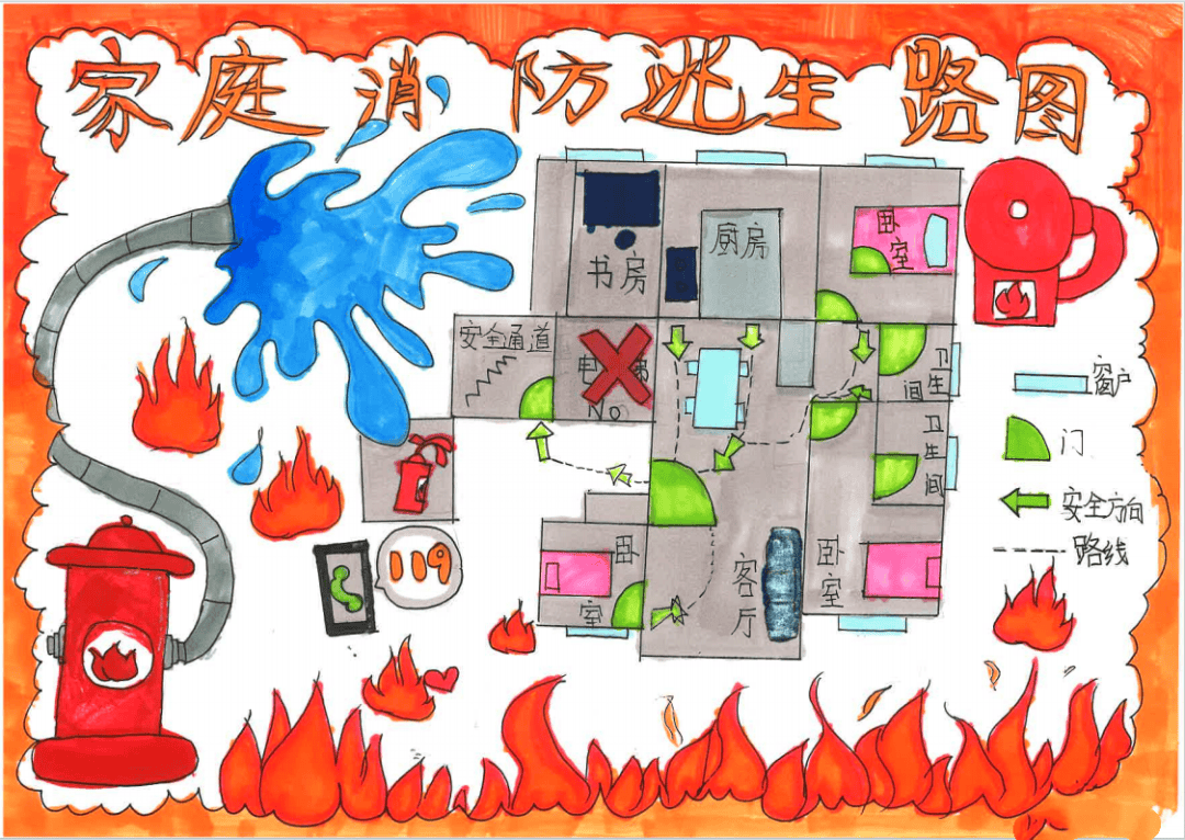 —平度实验小学开展家庭消防逃生路线图创作活动