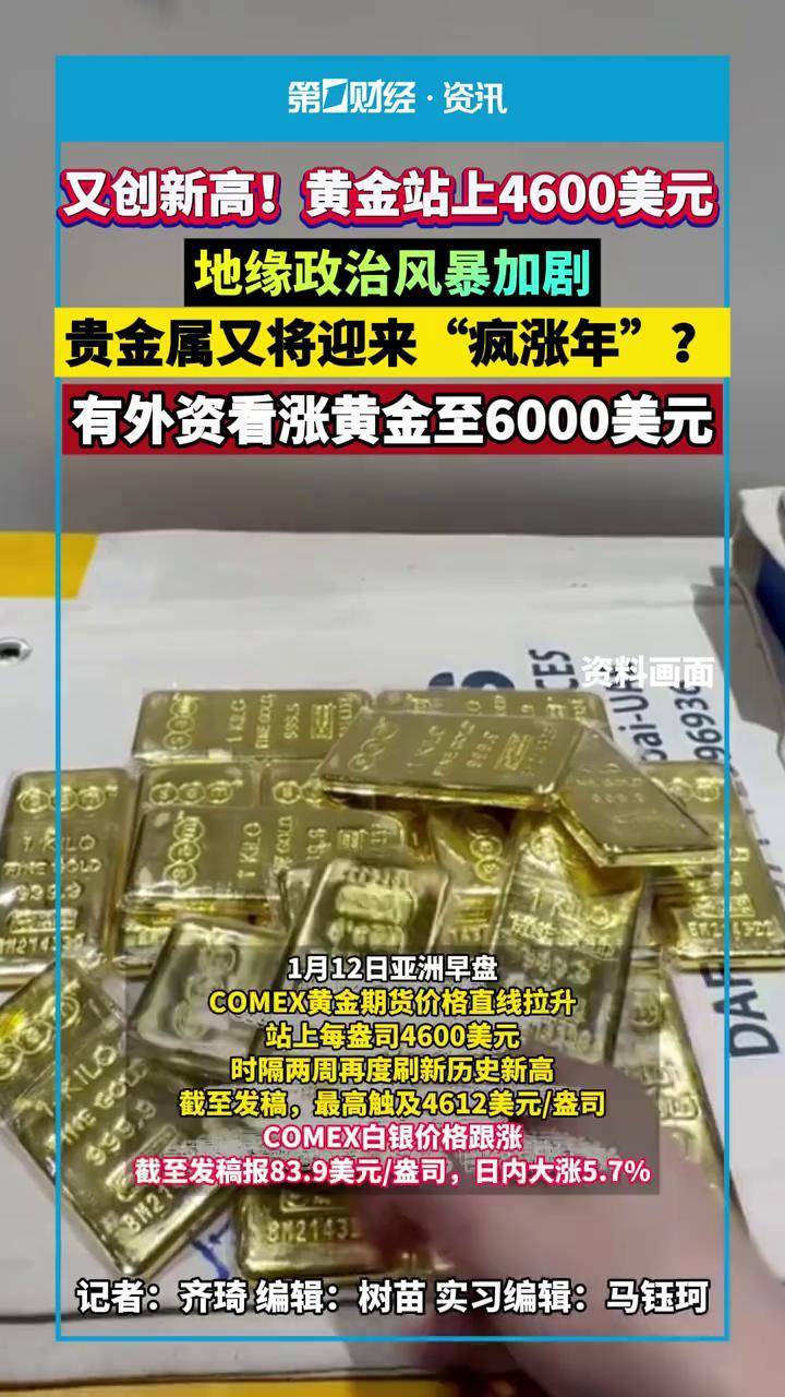 又创新高！黄金站上4600美元！地缘政治风暴加剧，贵金属又将迎来“疯涨年”？有外资看涨黄金至6000美元_搜狐网