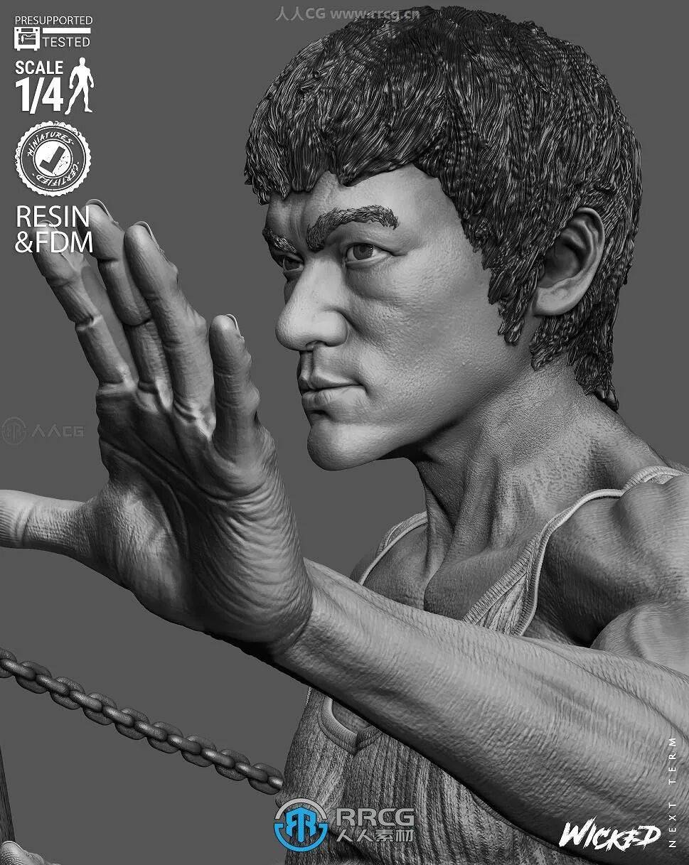 李小龙双截棍经典姿势半身像角色雕刻手办3d打印模型