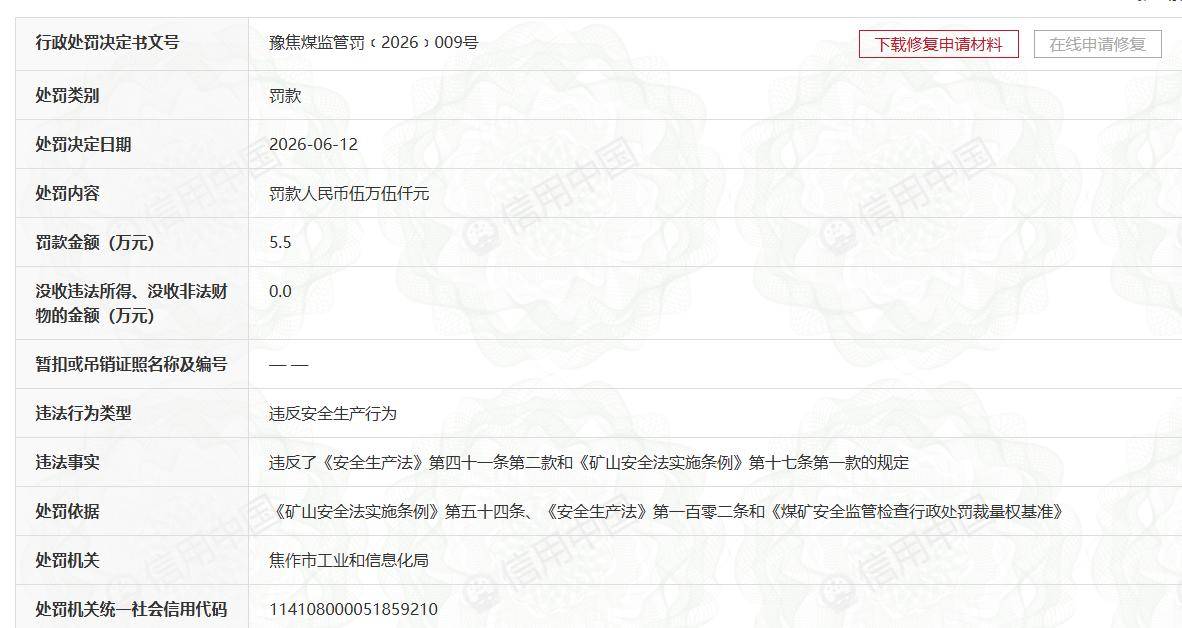 中马村矿频发安全生产违规被处罚 半年连吃5张罚单超40万元(图2) 文章配图-2