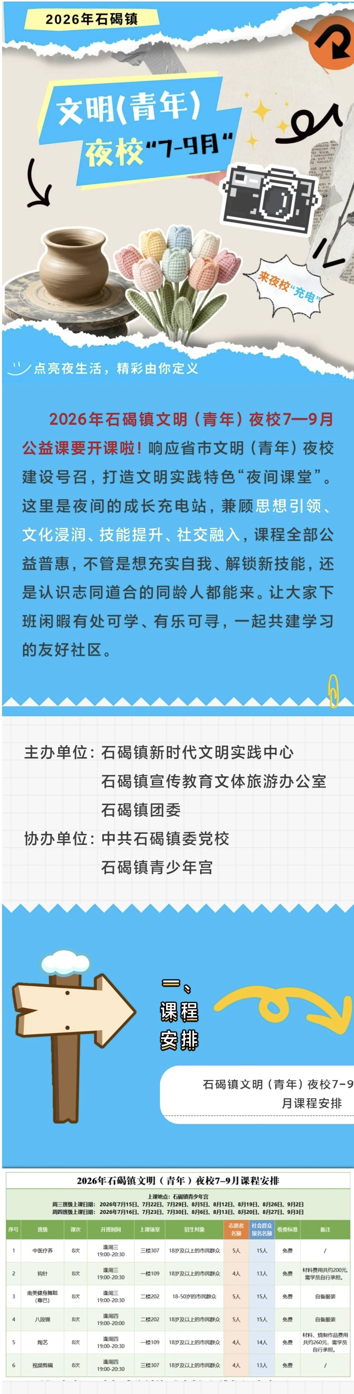 舞蹈、陶艺、剪辑课免费上！石碣文明（青年）夜校招新