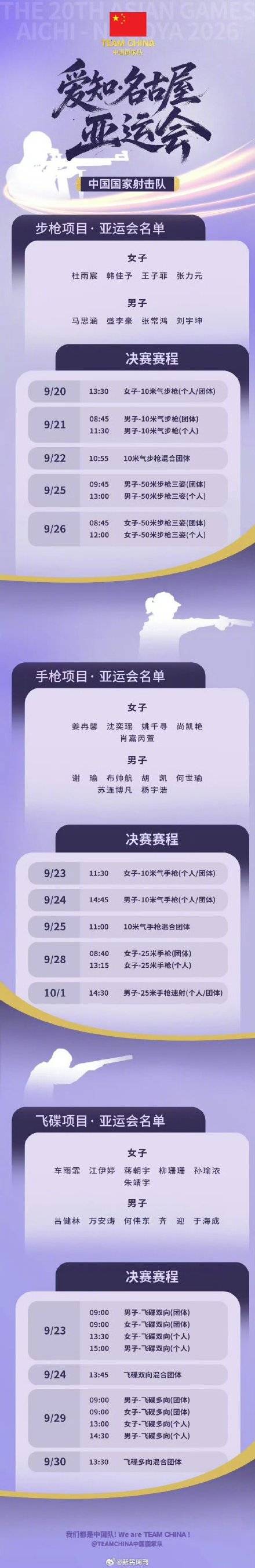 中国射击队因酒店远不参加亚运开幕式