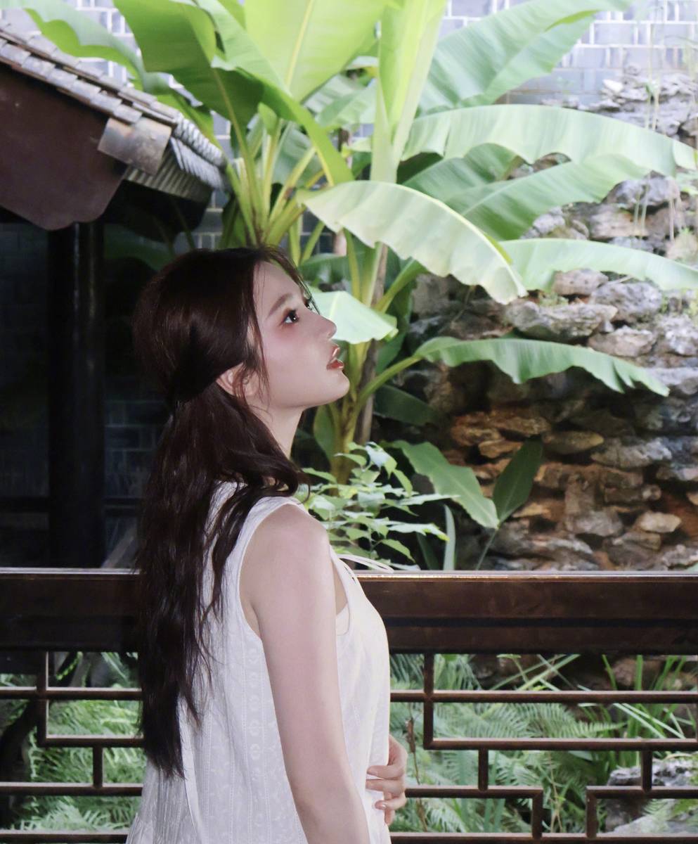 张慧雯穿白色长裙踏进古院 素雅温婉宛如白蟾光